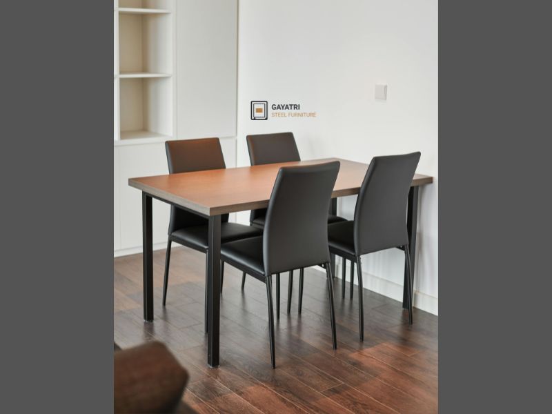 Steel and wood dining table set